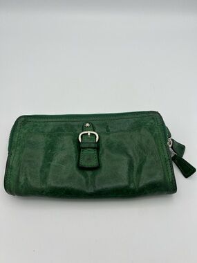 Tano Green Leather Zip Wallet with Buckle Detail